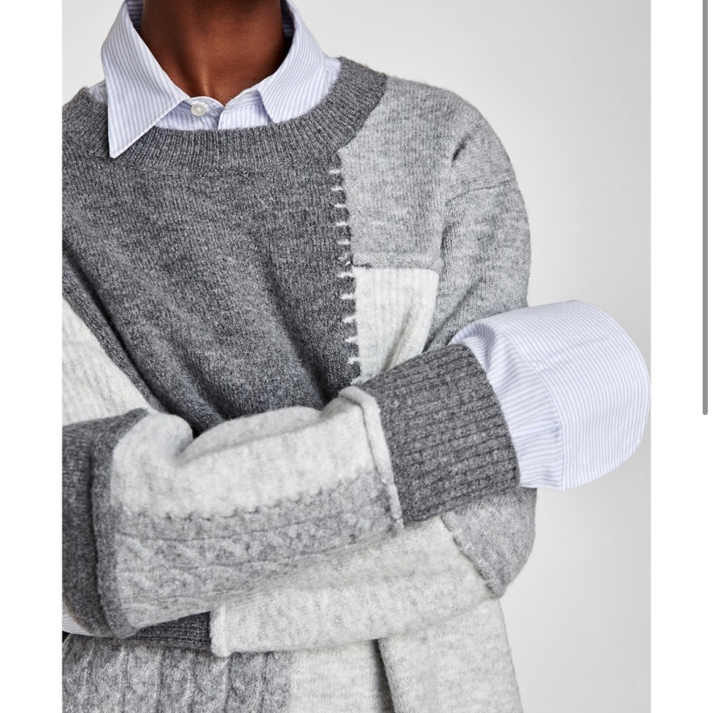 Zara Gray Patchwork Color Block Oversized Sweater - image 2